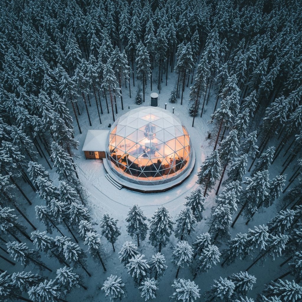 Aerial view of dome in winter