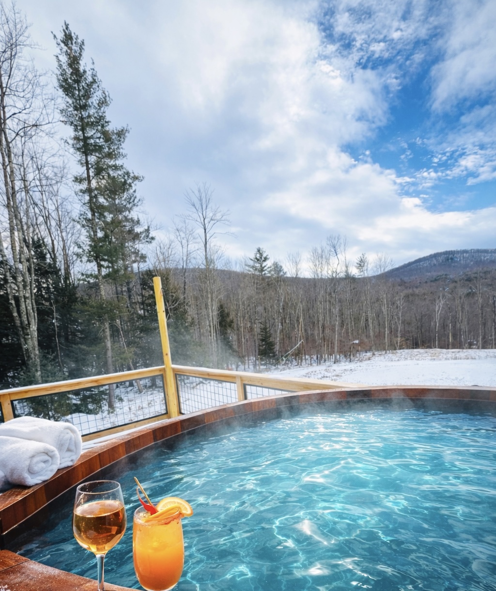 Private hot tub with mountain views